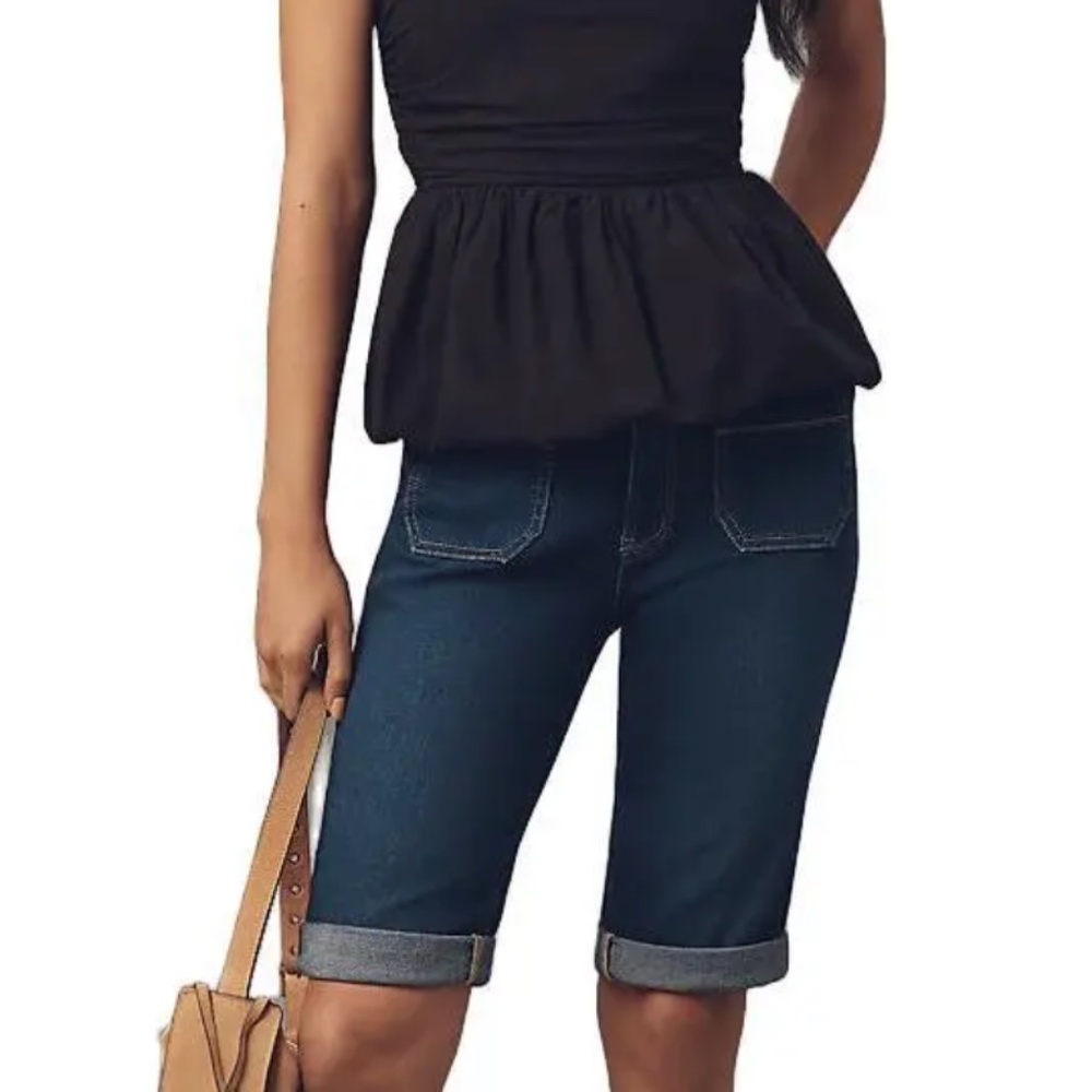 Pilcro Mid-Rise Patch Pocket Denim Bermuda Shorts